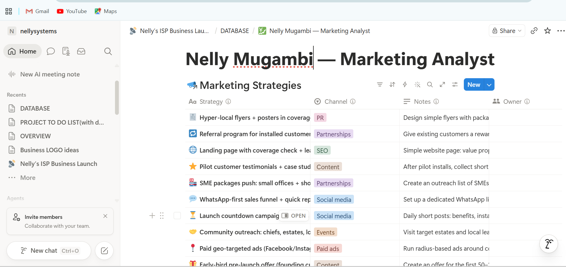 Marketing strategy tracker
